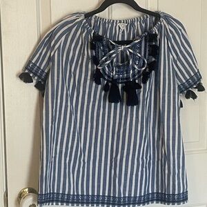 Crown & Ivy Blue and White Striped Top with Tassels 1X
